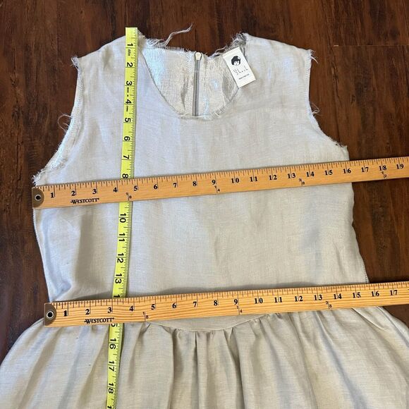 SHOSH Linen Blend Mini Dress Beige A-Line Sleeveless Babydoll Flowy - Picture 10 of 11